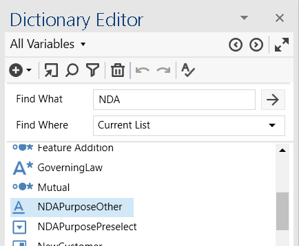 DE find variable option