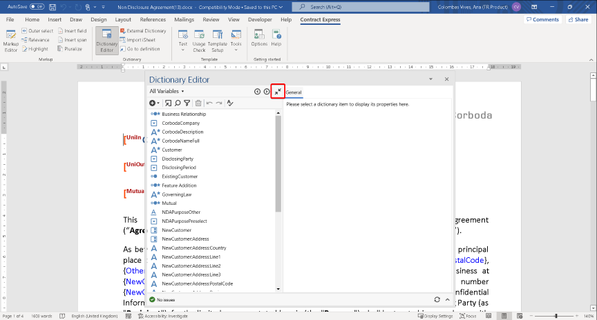 Undocked dictionary view