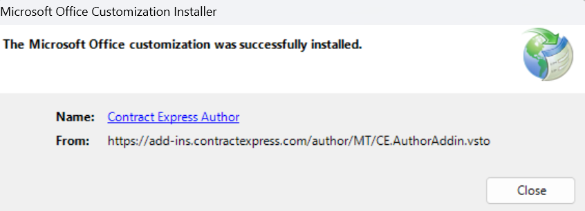 Add-in completed window.