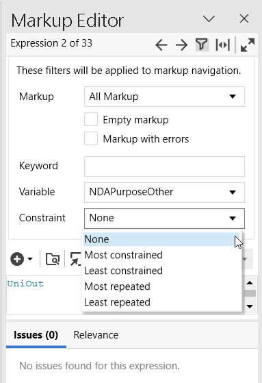Applying constraints in filters in Markup editor