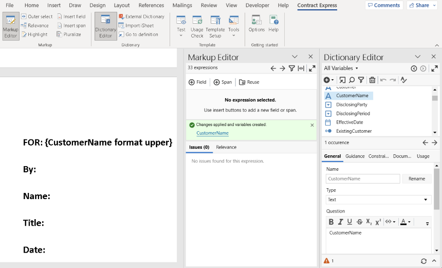 Window highlighting newly added variable.