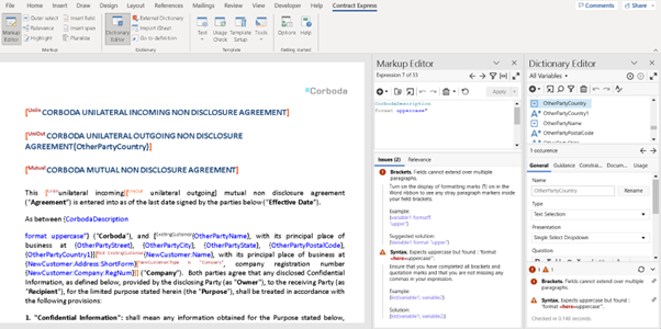 Issues displayed in Markup Editor.