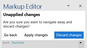 Unapplied changes window to either save/discard changes in Markup Editor.