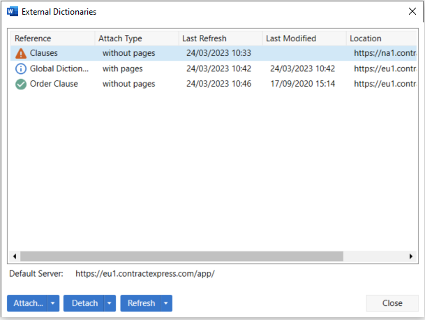 External dictionary window page.