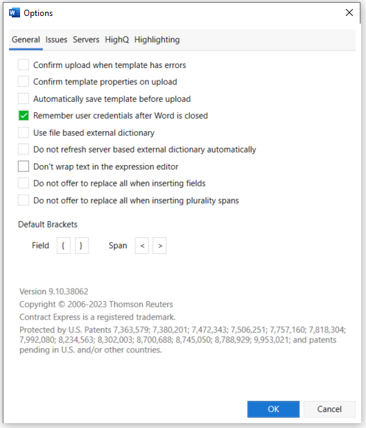 User options General tab.