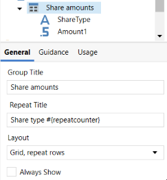 Option to choose layout as Grid, repeat rows.