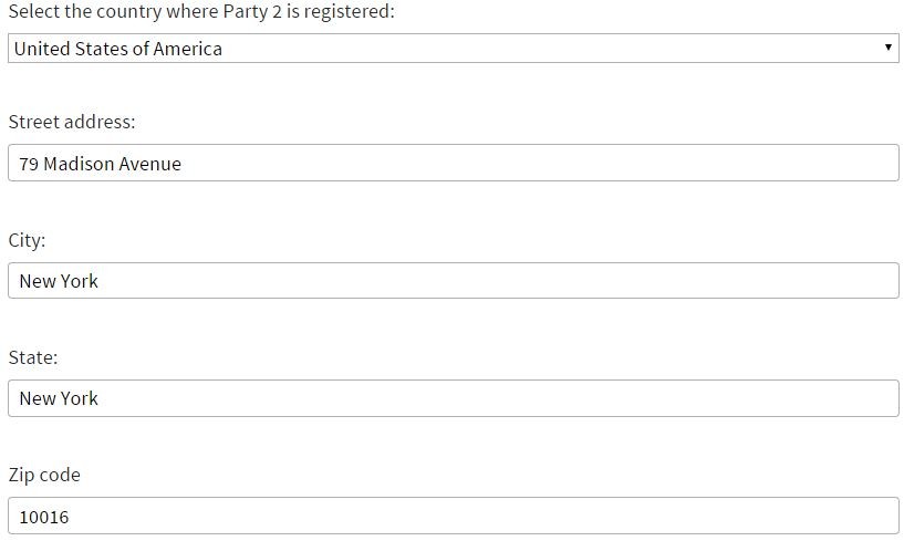 Questionnaire address inserted separately with example United states of America