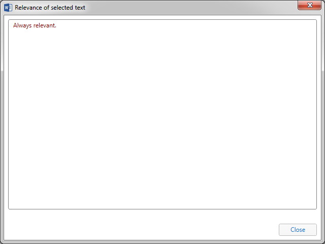 Relevancy window of selected variable.