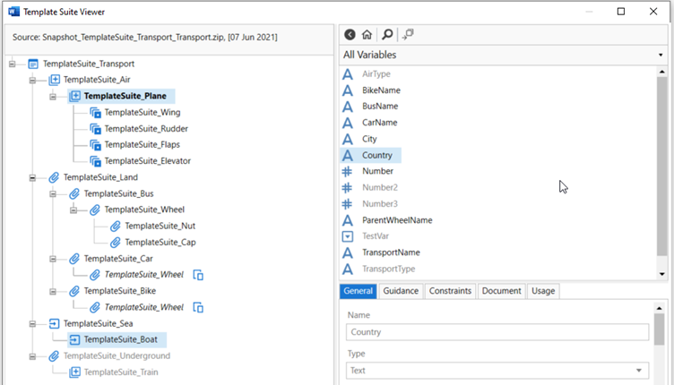 Consolidated dictionary view in template suite.