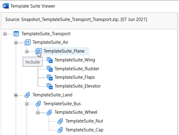Tree view of template suite.