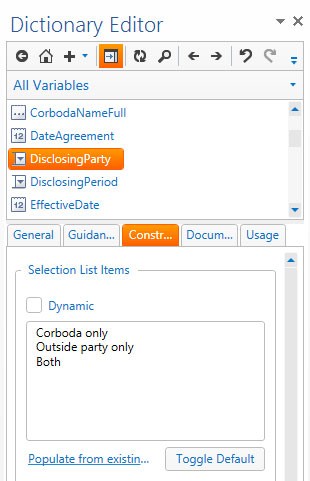 Static options entered in constraints tab.