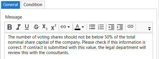 Warning message updated in the General tab.