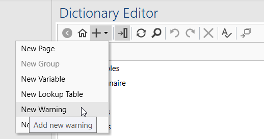Add warning option in the Dictionary Editor.