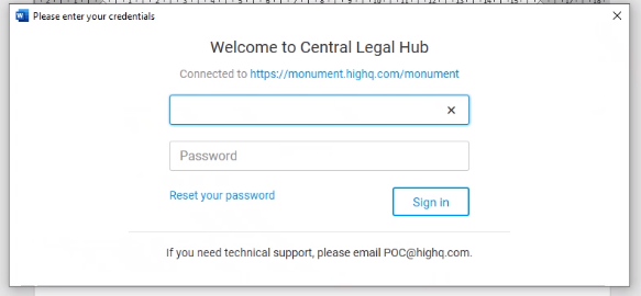 Window to display HighQ credentials.