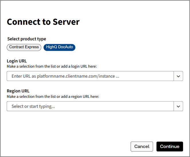 HighQ DocAuto login window.