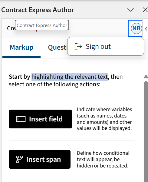 Sign out option from Contract Express.