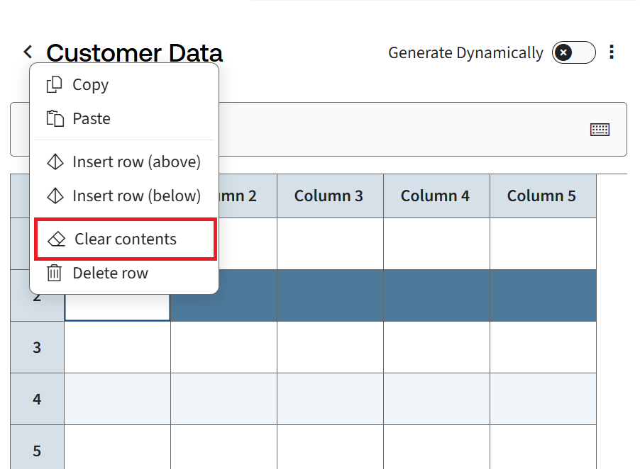 Clear contents option.