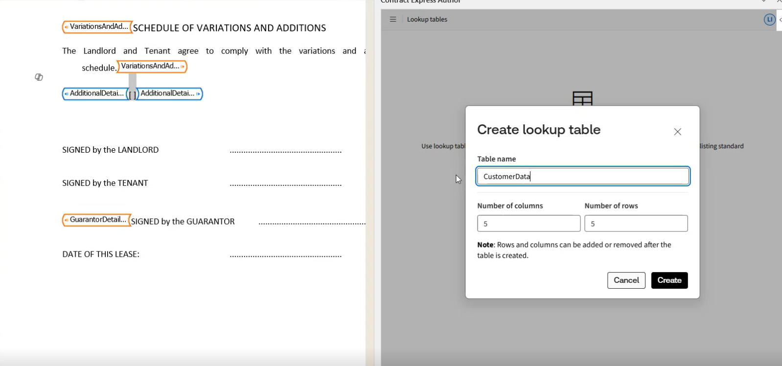Defining number of rows and columns in lookup table.