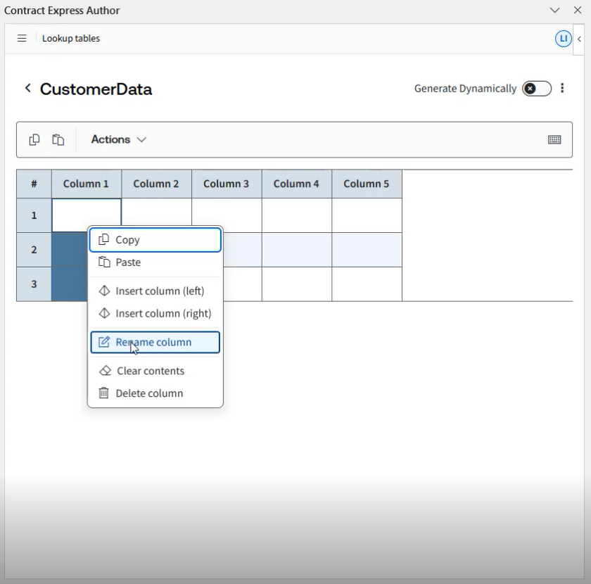 Rename column option.