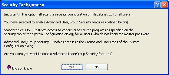 advanced security warning message dialog box