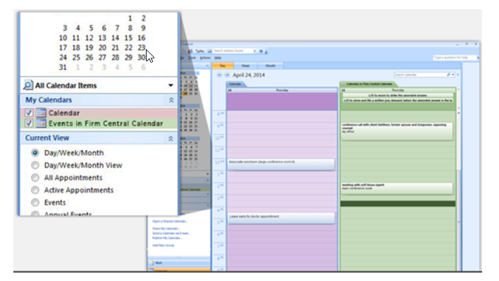 Events in Firm Central Calendar option in Outlook