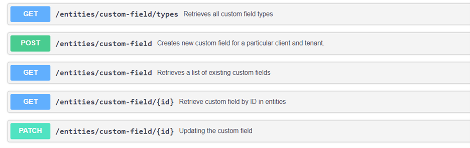 Entitities API externalizing custom fields endpoints