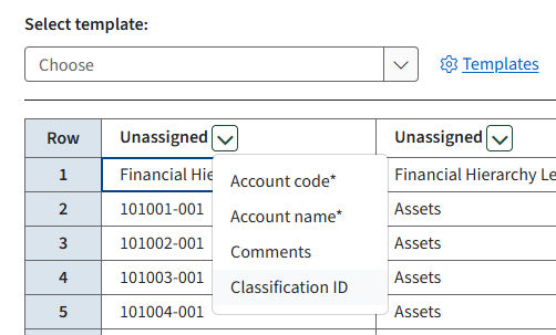 Black arrow with account code and account name