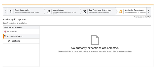 Step 4 of the wizard where users can verify any authority exception.