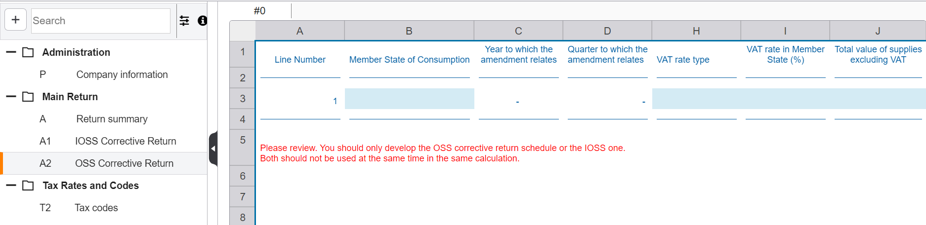 OSS corrective return listed under the main return category.