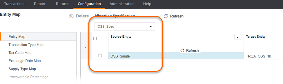 Entity map screen showcasing the source entity column.