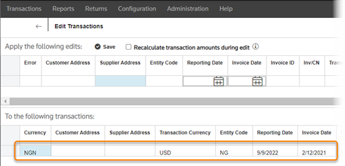 Edit transactions screen showing details.