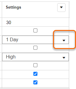 Settings dropdown with 1 day selected.