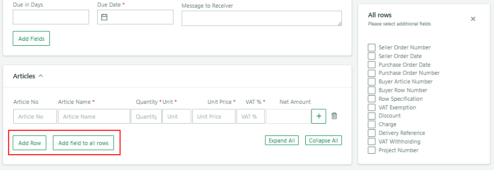 fields to enter article info