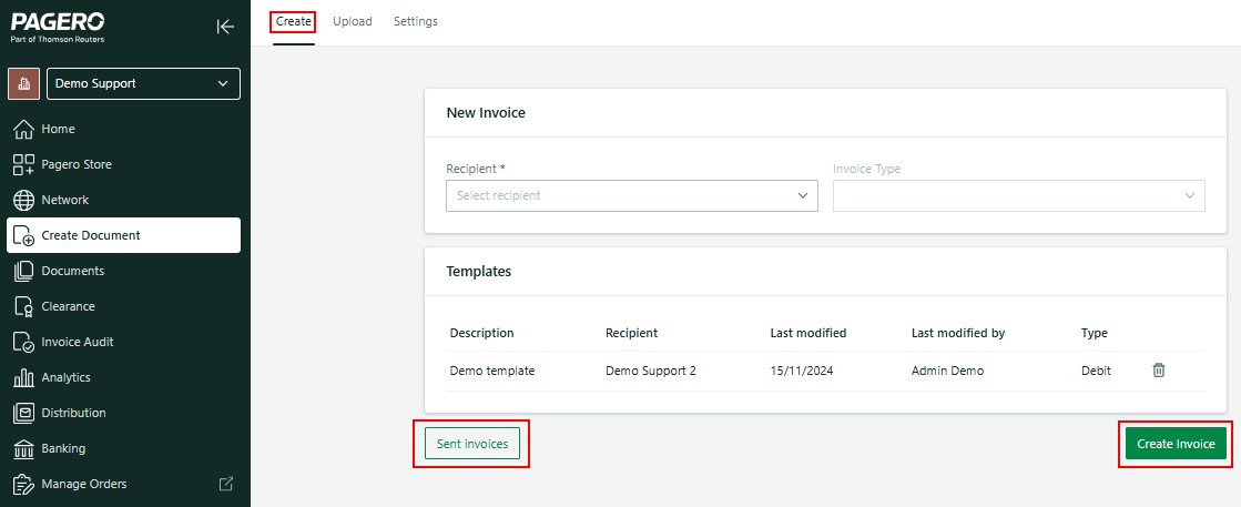 Sent invoices and create document 
