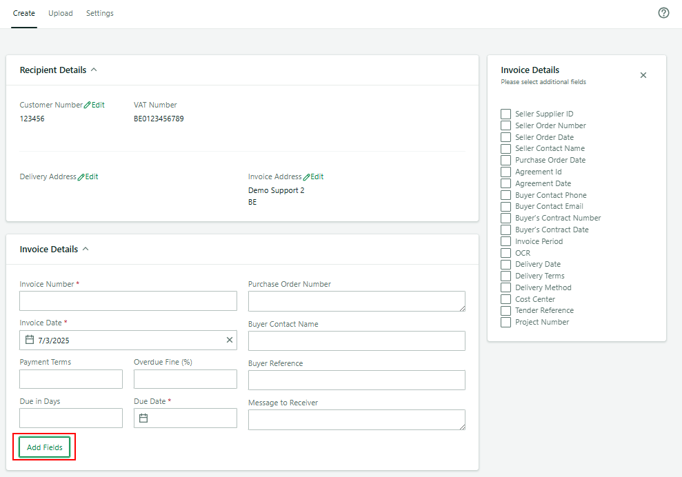 details for invoices and recipient