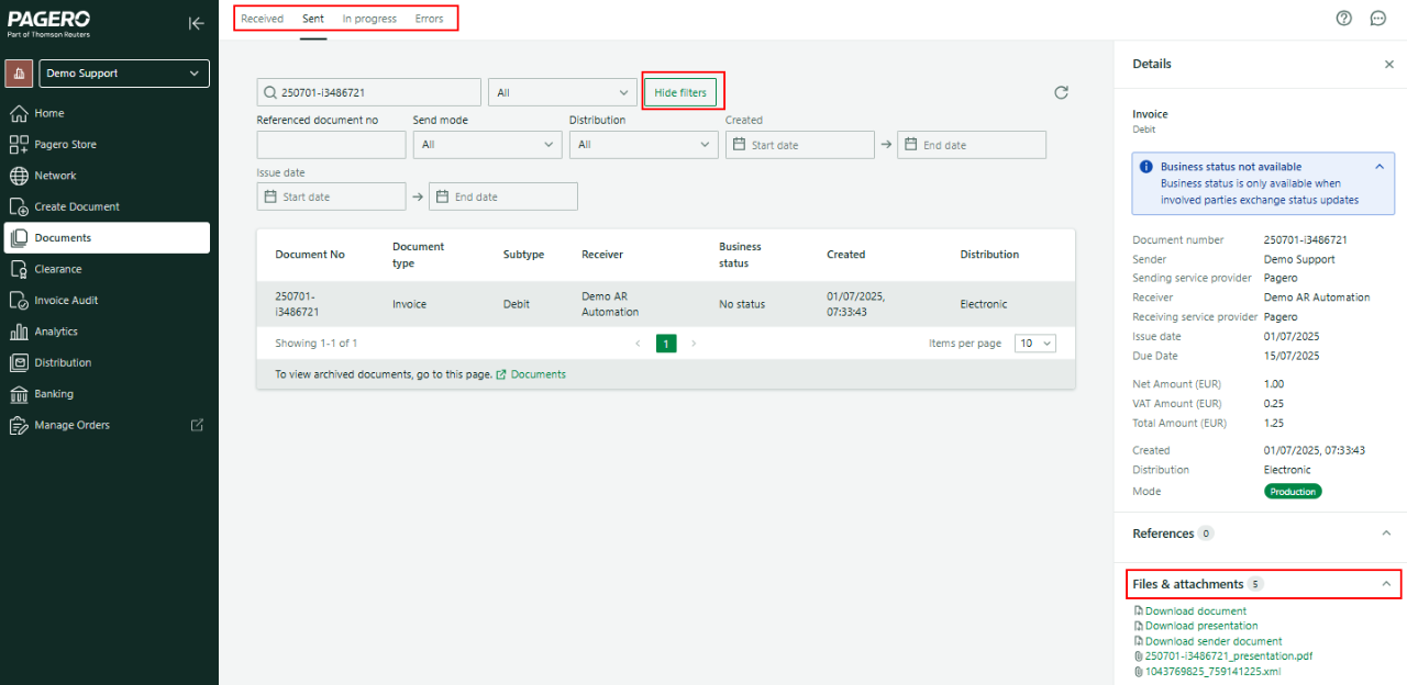 Invoice details view
