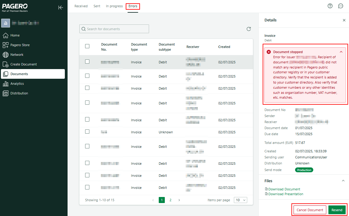 Document error notice