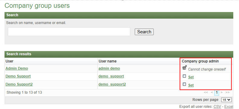 Group admin settings