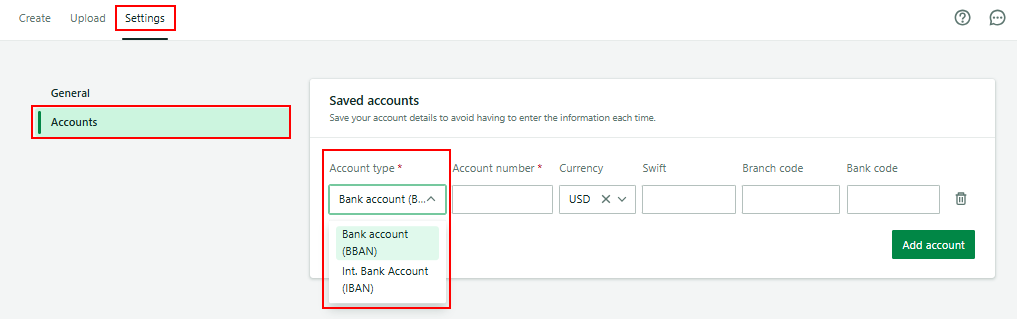 Account settings form