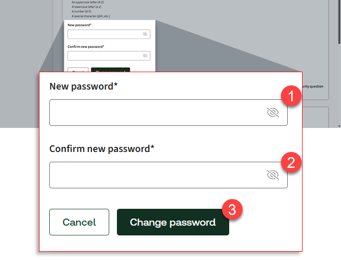 Enter your password, confirm your password, then select Change Password