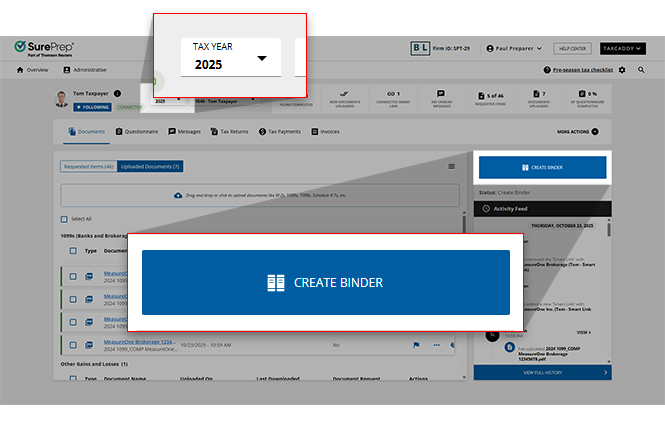 The CREATE BINDER option available for the 2025 tax year