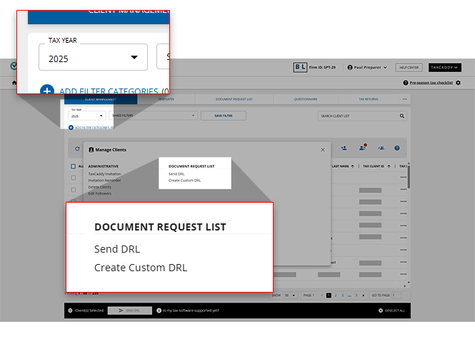 Select 2025 for the tax year, then select Create Custom DRL