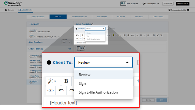Select from the Client To dropdown