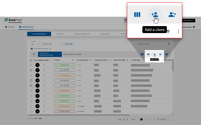Click the Add a client icon in Client Management.