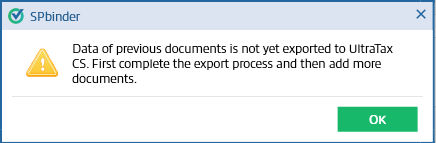 An error on the Add Documents window stating that previous documents are not exported