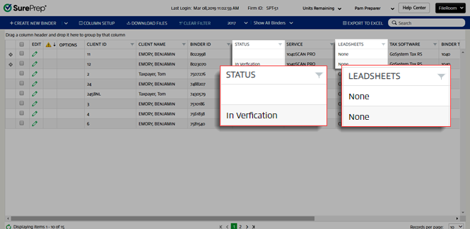 Additional documents for binders without leads in FileRoom