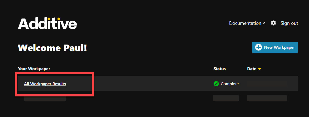 additive status complete and select the workpaper name