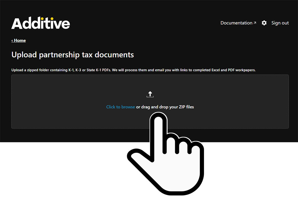 Select the upload area, then upload a zip file with your K-1