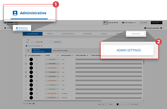 Select Administrative, then ADMIN SETTINGS.