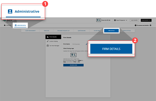 Select Administrative then FIRM DETAILS.